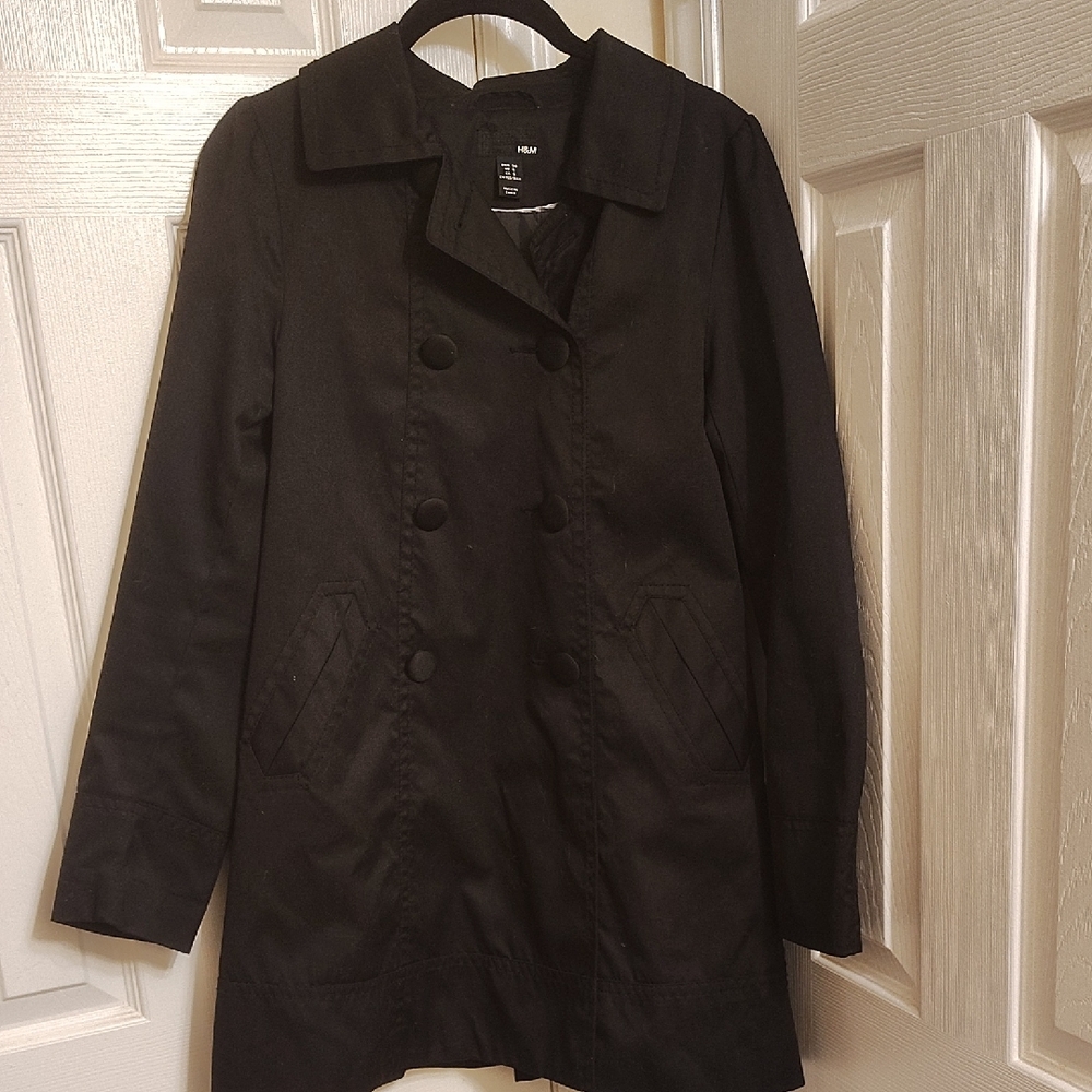 H&M Black Double-Breasted Trench Coat